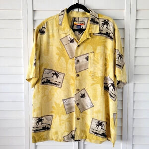 Havana Jack's Cafe Silk Postcard Novelty Casual  Shirt  Men's L Vacation‎ Summer
